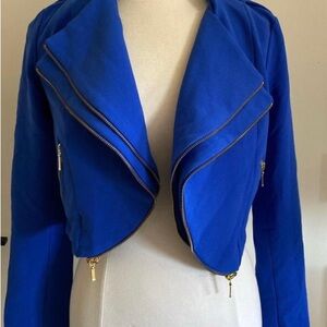 XOXO Blue Cropped Blazer with Dramatic Lapel